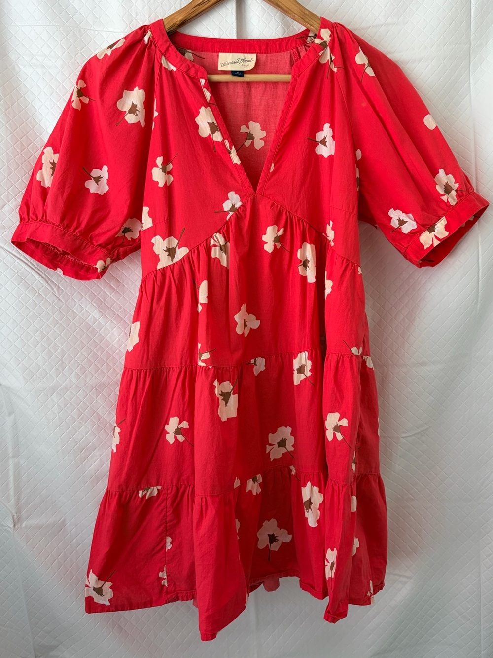 Universal Thread Red Floral V-Neck Tiered Mini Dress